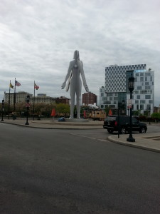 Sculpture: Integrated Man and Woman located in front of Penn Station in Baltimore, MD